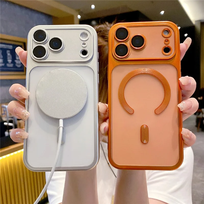 Capa Magnética Compatível com MagSafe para iPhone 17 Pro - Capa de Telefone de PC TPU Fosca - Laranja Fosco