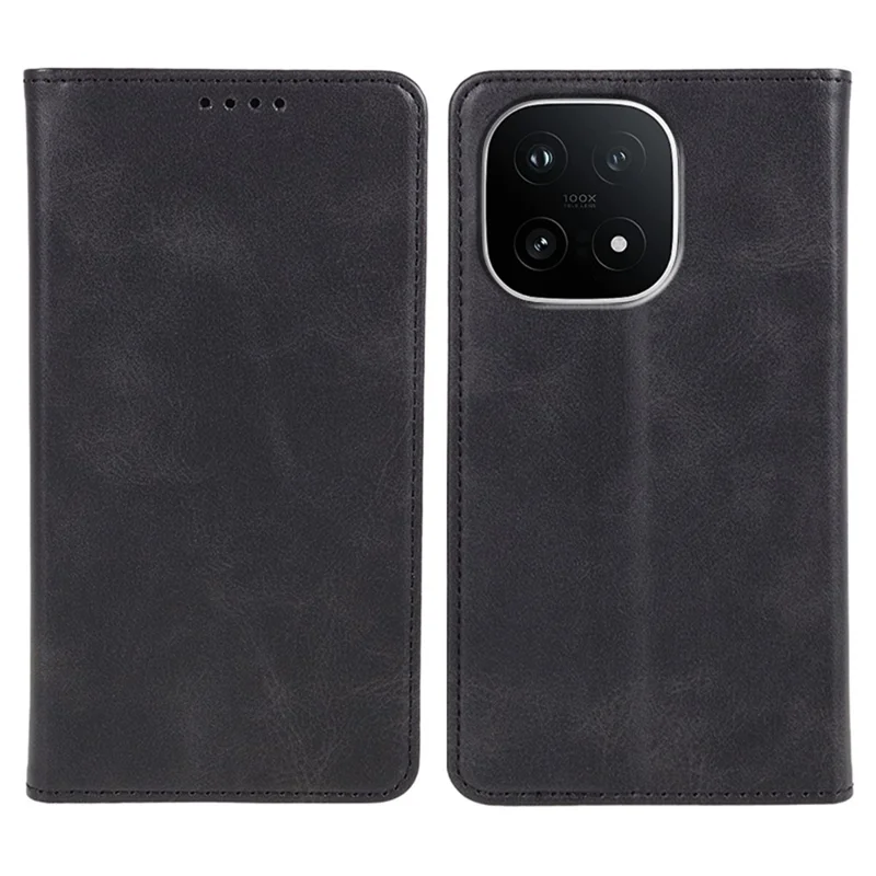 For vivo iQOO 15 5G Case Strong Magnetic PU Leather Phone Cover Calf Texture - Black