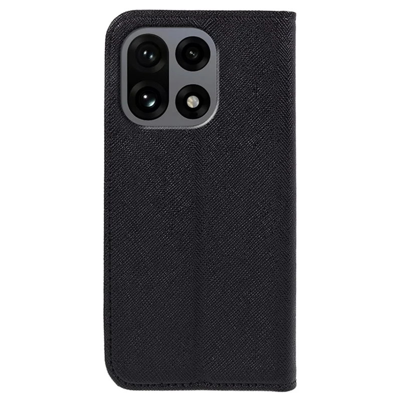 For OnePlus 15 5G Case Cross Texture Leather Phone Cover with Hidden Magnetic - Black