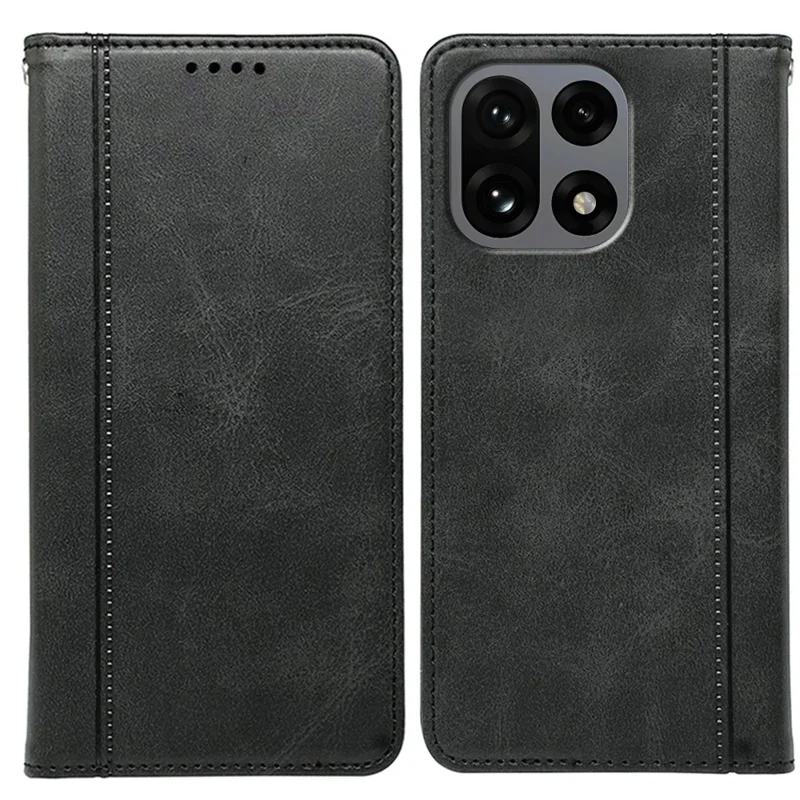 Voor OnePlus 15 5G hoesje met verborgen magnetische sluiting Kalfsleren telefoonhoesje - Zwart