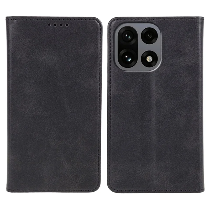 Capa para OnePlus 15 5G - Couro PU com Textura de Bezerro, Magnética Resistente - Preto