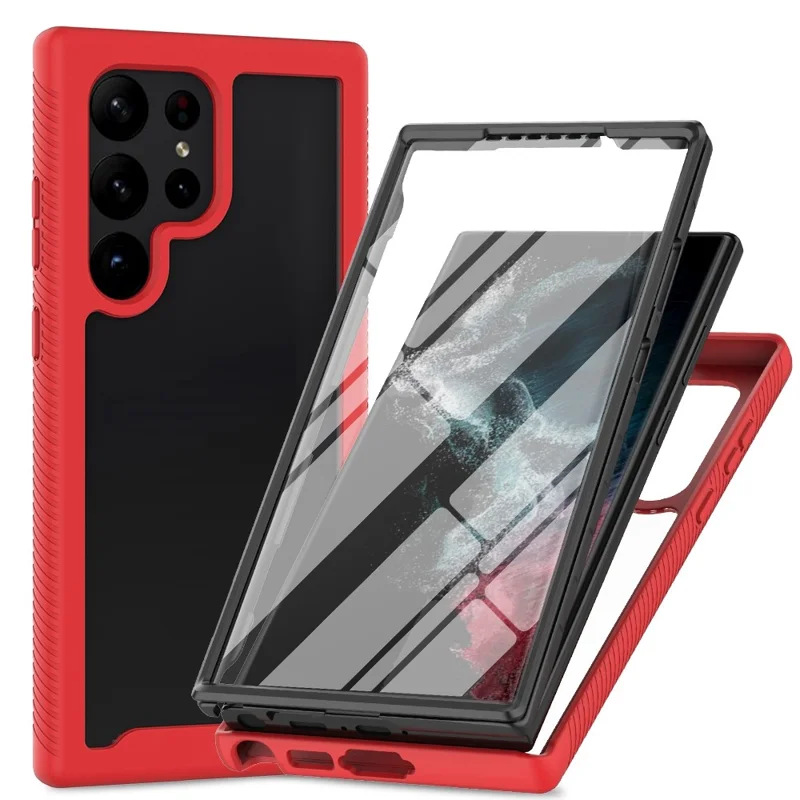 For Samsung Galaxy S23 Ultra PC + TPU Hybrid Cover Full Protection PET Screen Protector Phone Case - Red