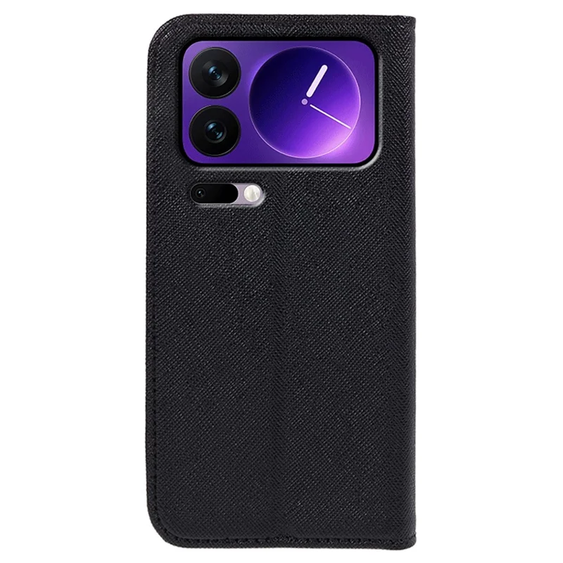 For Xiaomi 17 Pro Max Case Cross Texture Leather Phone Cover with Hidden Magnetic - Black