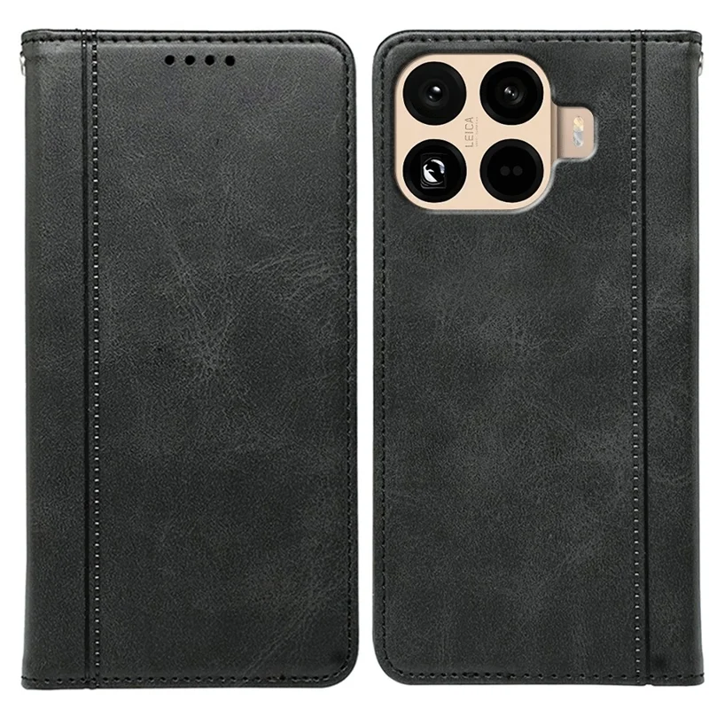 Voor Xiaomi 15T Pro hoesje met verborgen magnetische sluiting en kalfslederstructuur - Zwart