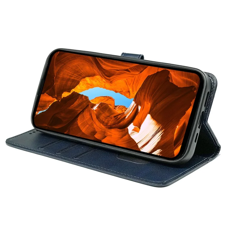 Xiaomi 15T Pro hoesje met kalfsstructuur, lederen standaard, boekstijl telefoonhoes - Blauw