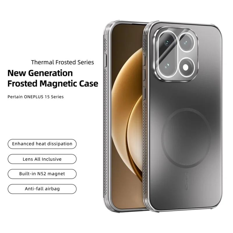 ABEEL For OnePlus 15 5G Magnetic Case TPU PC Cooling Matte Phone Back Cover with Lens Film - Titanium Grey