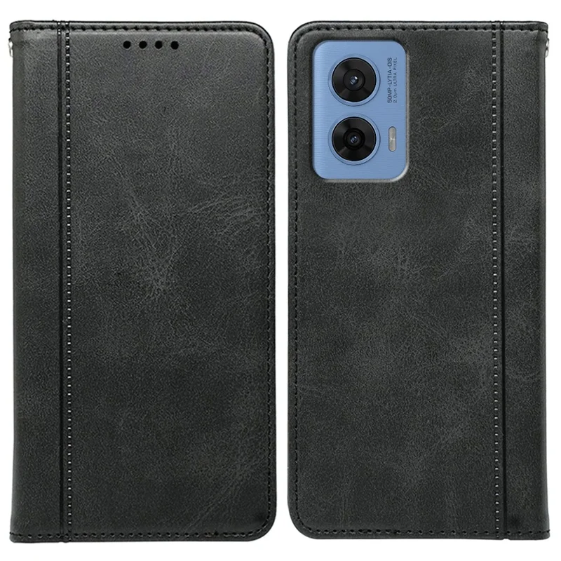 For Motorola G96 5G Etui med skjult magnetisk lukning Kalvlæder telefonbeskyttelse - Sort