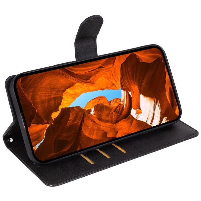 For Motorola G96 5G Case Calf Texture PU Leather Wallet Phone Cover with Wrist Strap - Black