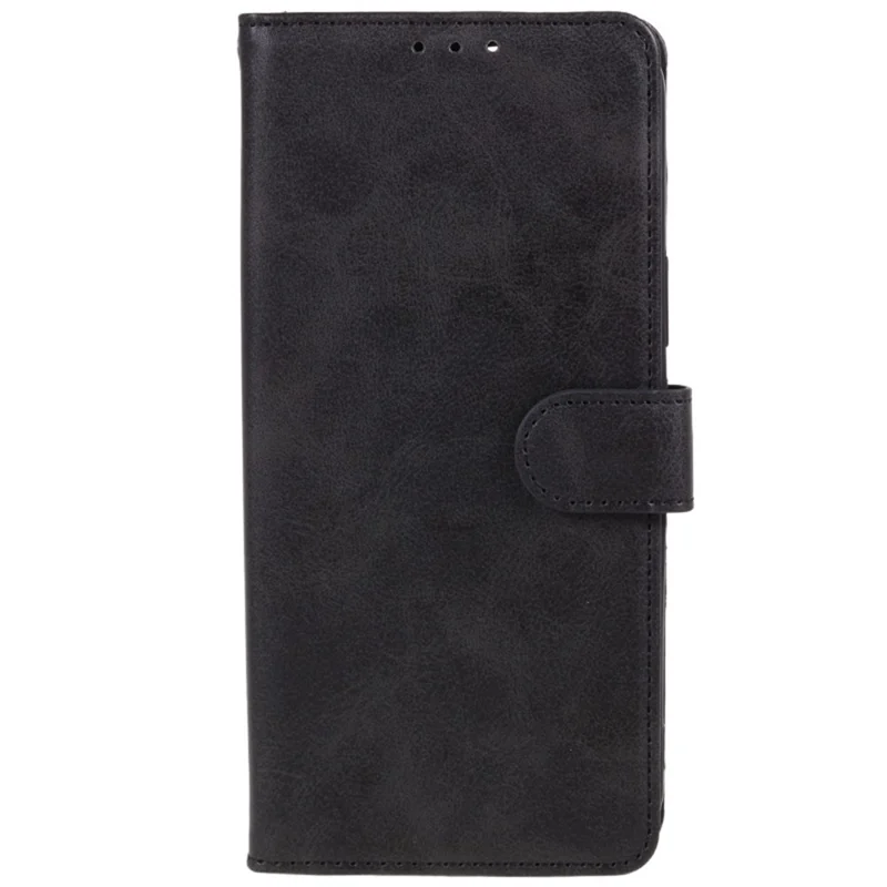 For Motorola G96 5G Case Calf Texture PU Leather Wallet Phone Cover with Wrist Strap - Black