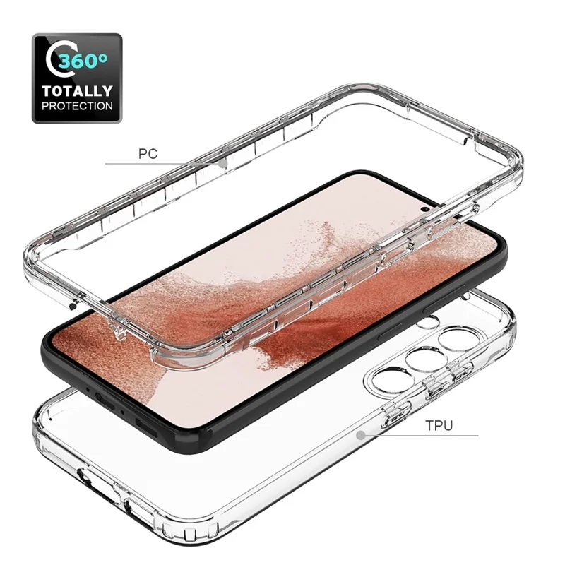Shockproof Case for Samsung Galaxy S23 Anti-Drop TPU PC Phone Cover Gradient Color Crystal Clear Protective Case - Transparent