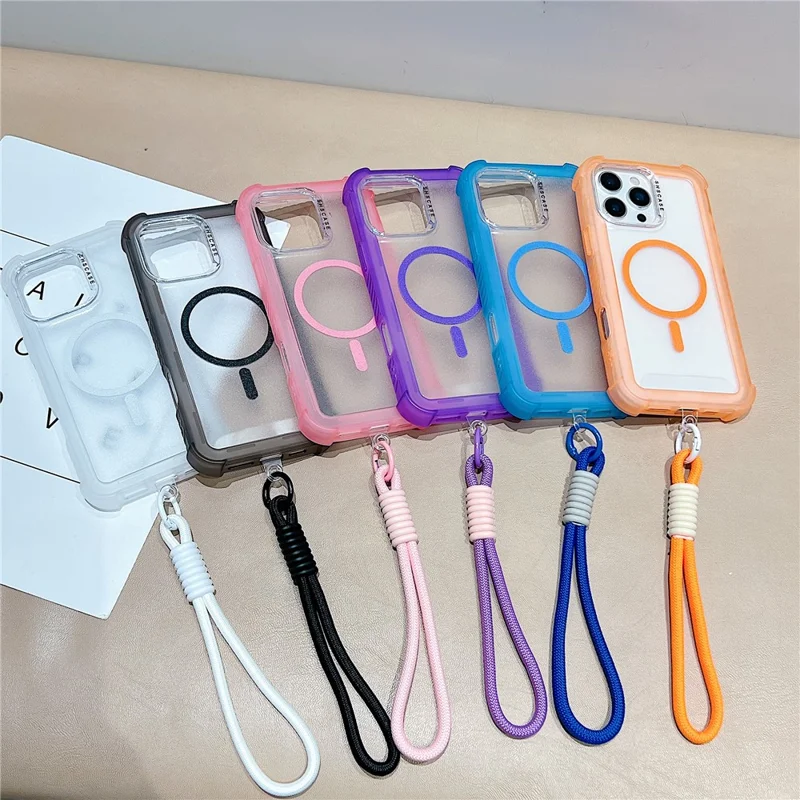 For iPhone 16 Pro Case Compatible with MagSafe 3 in 1 TPU + PC Matte Phone Back Cover with Hand Strap - Pink