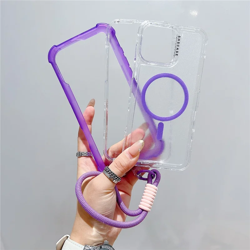 For iPhone 16 Pro Case Compatible with MagSafe 3 in 1 TPU + PC Matte Phone Back Cover with Hand Strap - Pink