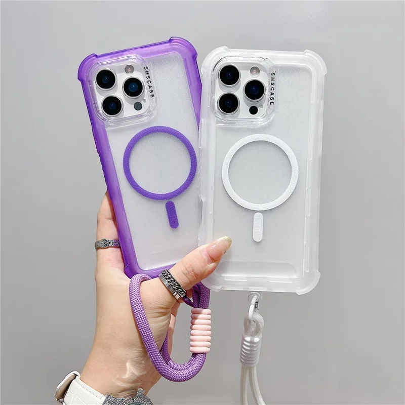 For iPhone 16 Pro Case Compatible with MagSafe 3 in 1 TPU + PC Matte Phone Back Cover with Hand Strap - Pink