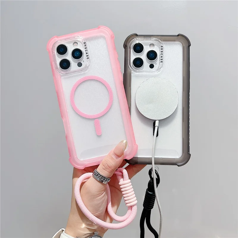 For iPhone 16 Pro Case Compatible with MagSafe 3 in 1 TPU + PC Matte Phone Back Cover with Hand Strap - Pink