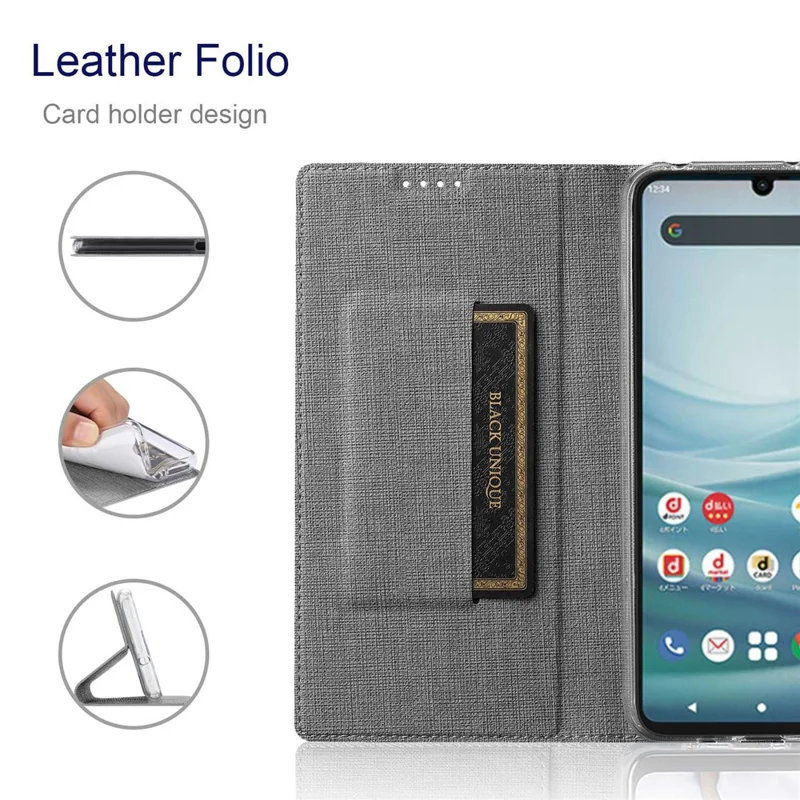 VILI DMX Series PU Leather Phone Case for Sharp Aquos Sense 7, Magnetic Clasp Folio Flip Phone Cover with Stand Card Holder - Grey