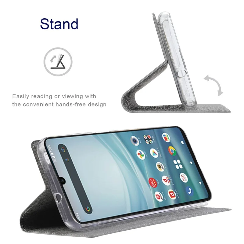 VILI DMX Series PU Leather Phone Case for Sharp Aquos Sense 7, Magnetic Clasp Folio Flip Phone Cover with Stand Card Holder - Grey