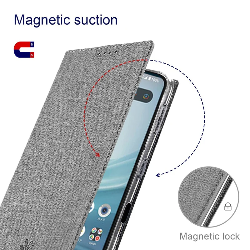 VILI DMX Series PU Leather Phone Case for Sharp Aquos Sense 7, Magnetic Clasp Folio Flip Phone Cover with Stand Card Holder - Grey