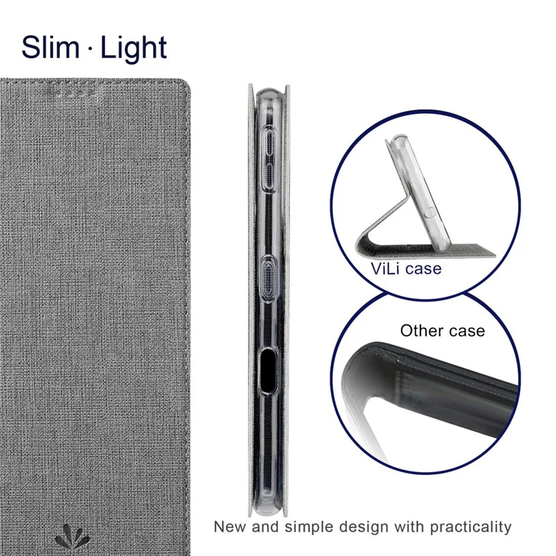 VILI DMX Series PU Leather Phone Case for Sharp Aquos Sense 7, Magnetic Clasp Folio Flip Phone Cover with Stand Card Holder - Grey
