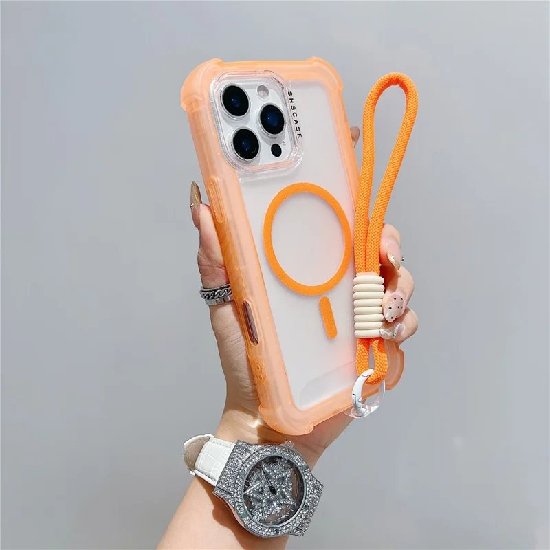 For iPhone 16 Pro Max Case Compatible with MagSafe 3 in 1 TPU + PC Matte Phone Back Cover with Hand Strap - Orange