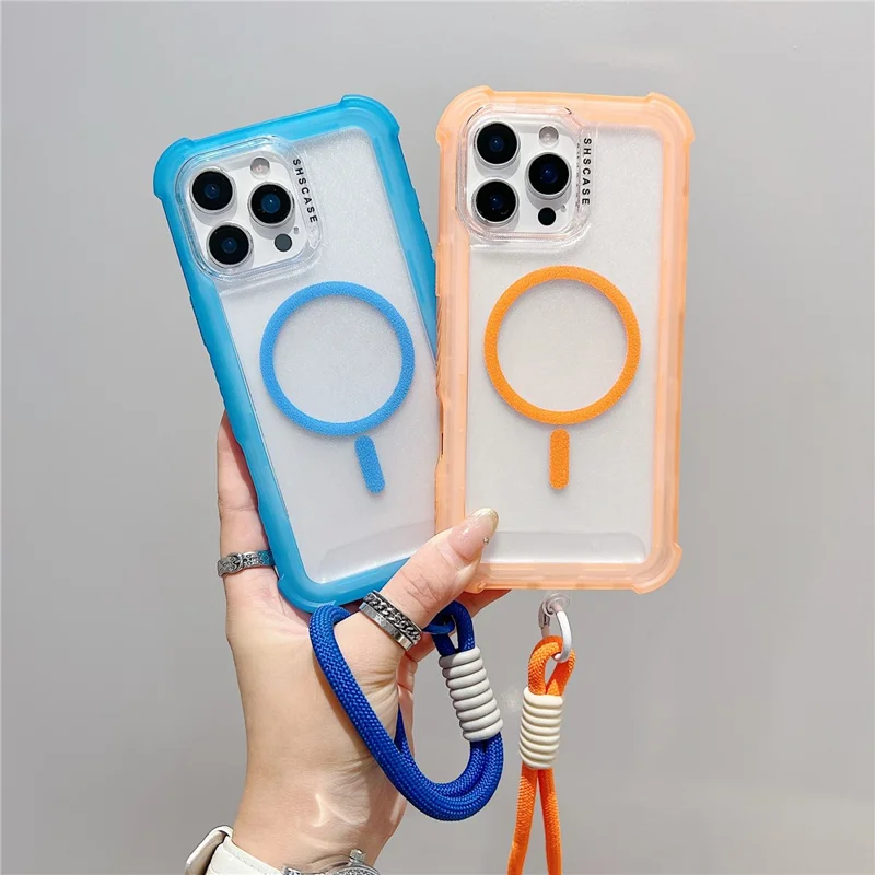 For iPhone 16 Pro Max Case Compatible with MagSafe 3 in 1 TPU + PC Matte Phone Back Cover with Hand Strap - Orange