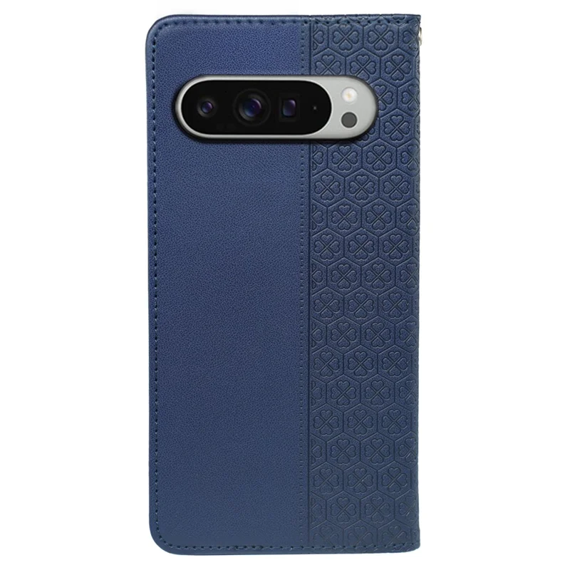 For Google Pixel 10 Pro XL Case Four Leaf Clover Leather Flip Phone Cover Stand Wallet - Blue