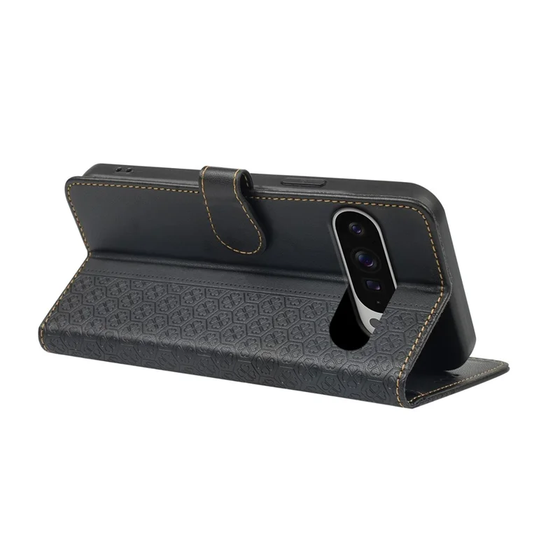 For Google Pixel 10 Pro XL Case Magnetic Clasp Four Leaf Clover Leather Phone Cover - Black