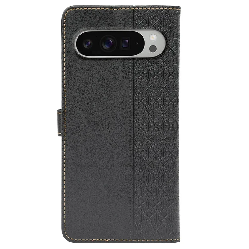 For Google Pixel 10 Pro XL Case Magnetic Clasp Four Leaf Clover Leather Phone Cover - Black