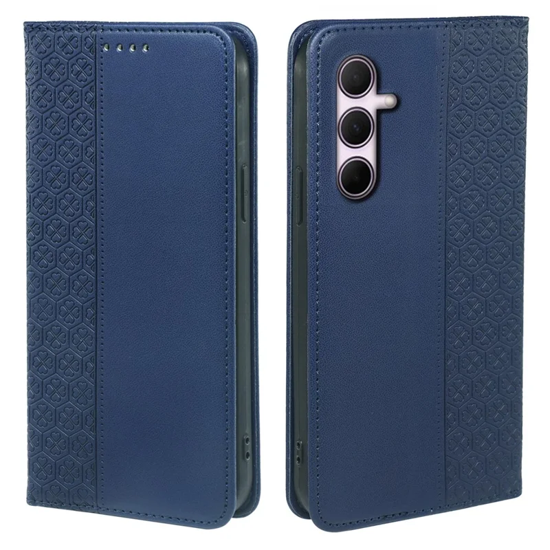 Voor Samsung Galaxy S25+ Hoesje Vierbladige Klover Leer Flip Hoesje met Stand en Portemonnee - Blauw