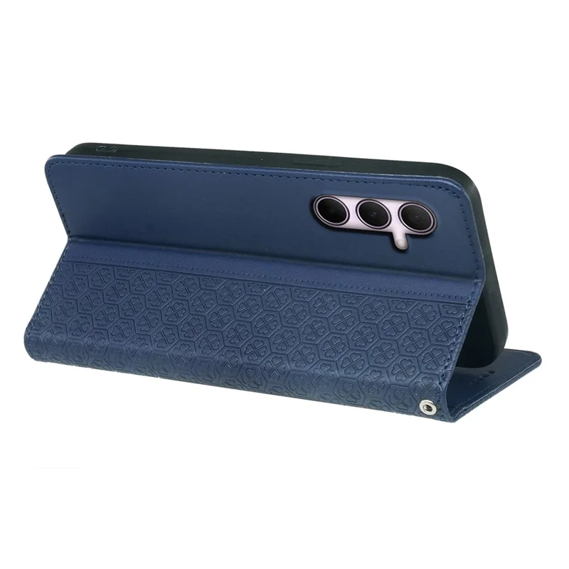 Voor Samsung Galaxy S25+ Hoesje Vierbladige Klover Leer Flip Hoesje met Stand en Portemonnee - Blauw