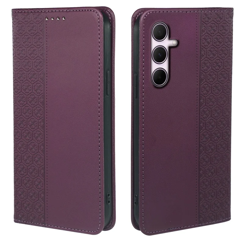 For Samsung Galaxy A17 5G / 4G Case Four Leaf Clover Leather Flip Phone Cover Stand Wallet - Dark Purple