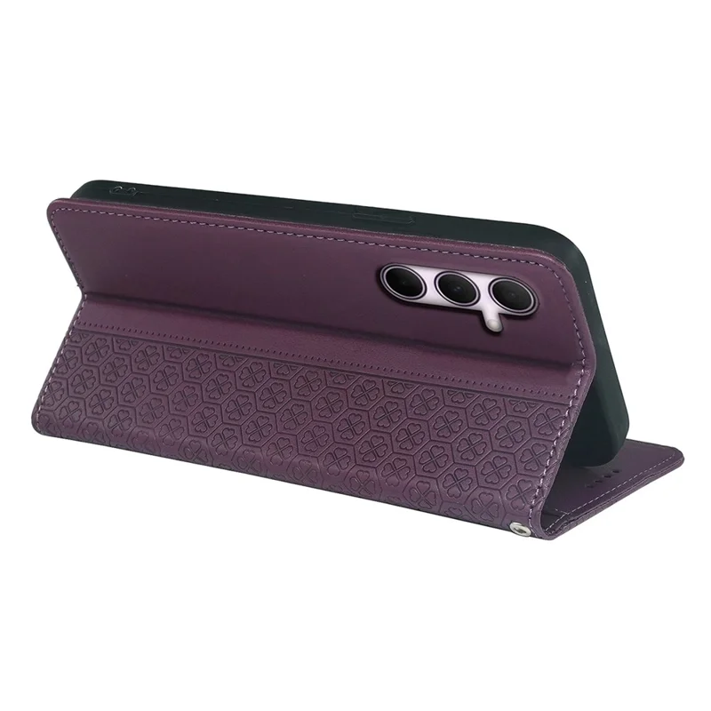 For Samsung Galaxy A17 5G / 4G Case Four Leaf Clover Leather Flip Phone Cover Stand Wallet - Dark Purple