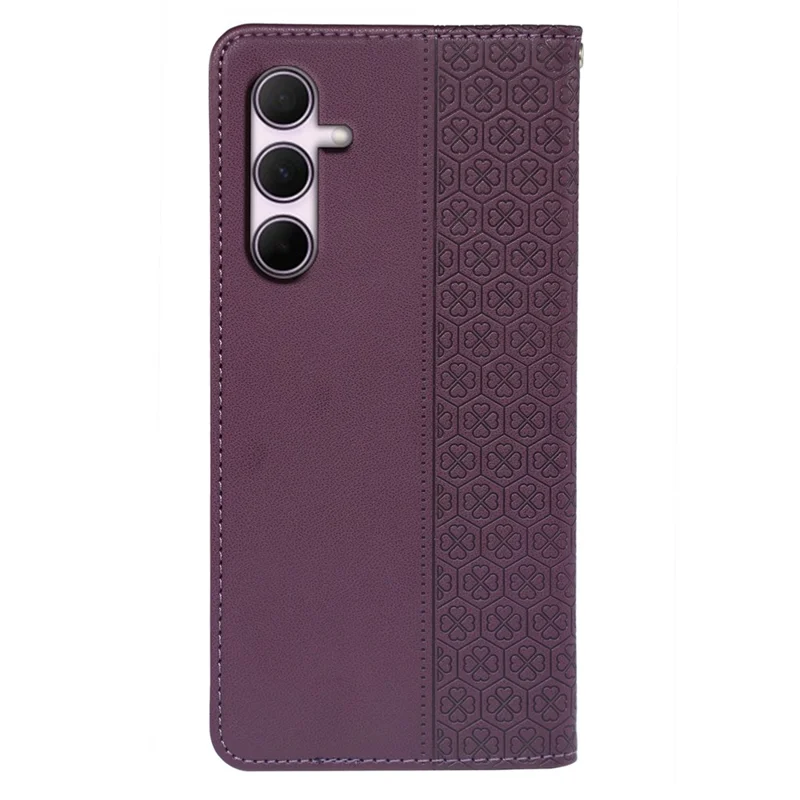 For Samsung Galaxy A17 5G / 4G Case Four Leaf Clover Leather Flip Phone Cover Stand Wallet - Dark Purple