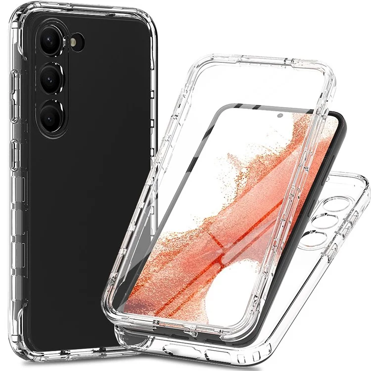 Для Samsung Galaxy S23 Clear Gradient Phone Case 3-in-1 Hybrid PC + TPU Reinforced Full Protection Cover with PET Screen Protector - Transparent