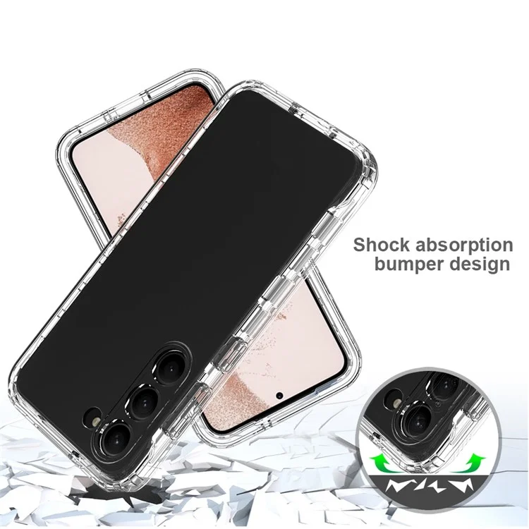 Для Samsung Galaxy S23 Clear Gradient Phone Case 3-in-1 Hybrid PC + TPU Reinforced Full Protection Cover with PET Screen Protector - Transparent