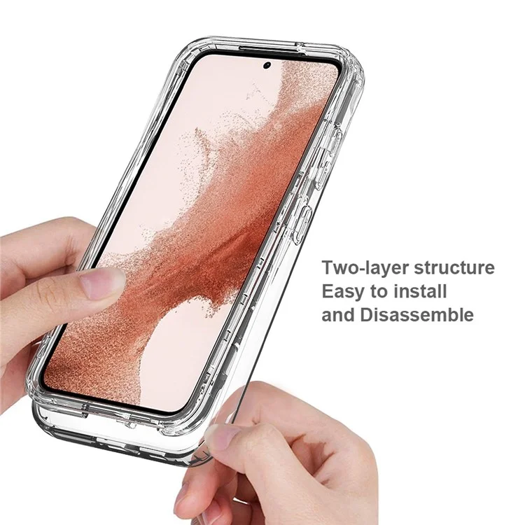 Для Samsung Galaxy S23 Clear Gradient Phone Case 3-in-1 Hybrid PC + TPU Reinforced Full Protection Cover with PET Screen Protector - Transparent