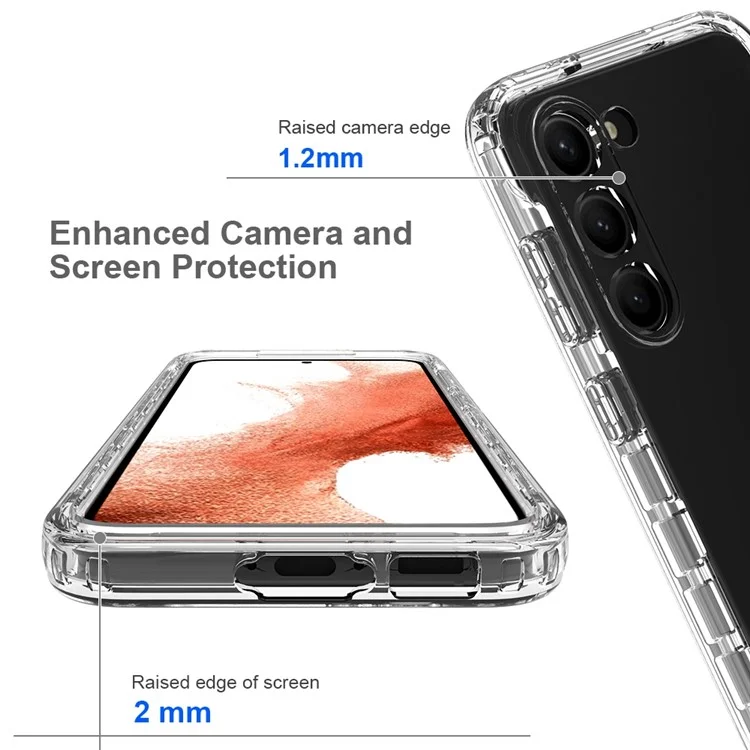 Для Samsung Galaxy S23 Clear Gradient Phone Case 3-in-1 Hybrid PC + TPU Reinforced Full Protection Cover with PET Screen Protector - Transparent