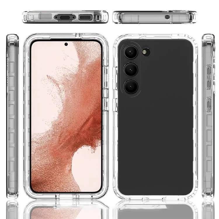 Для Samsung Galaxy S23 Clear Gradient Phone Case 3-in-1 Hybrid PC + TPU Reinforced Full Protection Cover with PET Screen Protector - Transparent