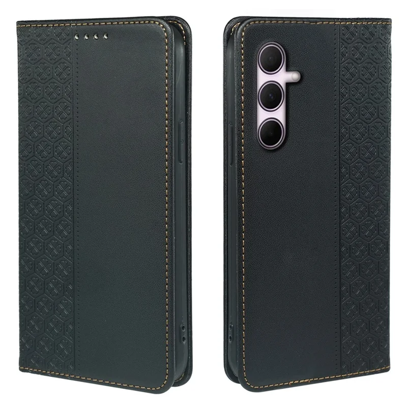 For Samsung Galaxy A16 5G / 4G Case Four Leaf Clover Leather Flip Phone Cover Stand Wallet - Black
