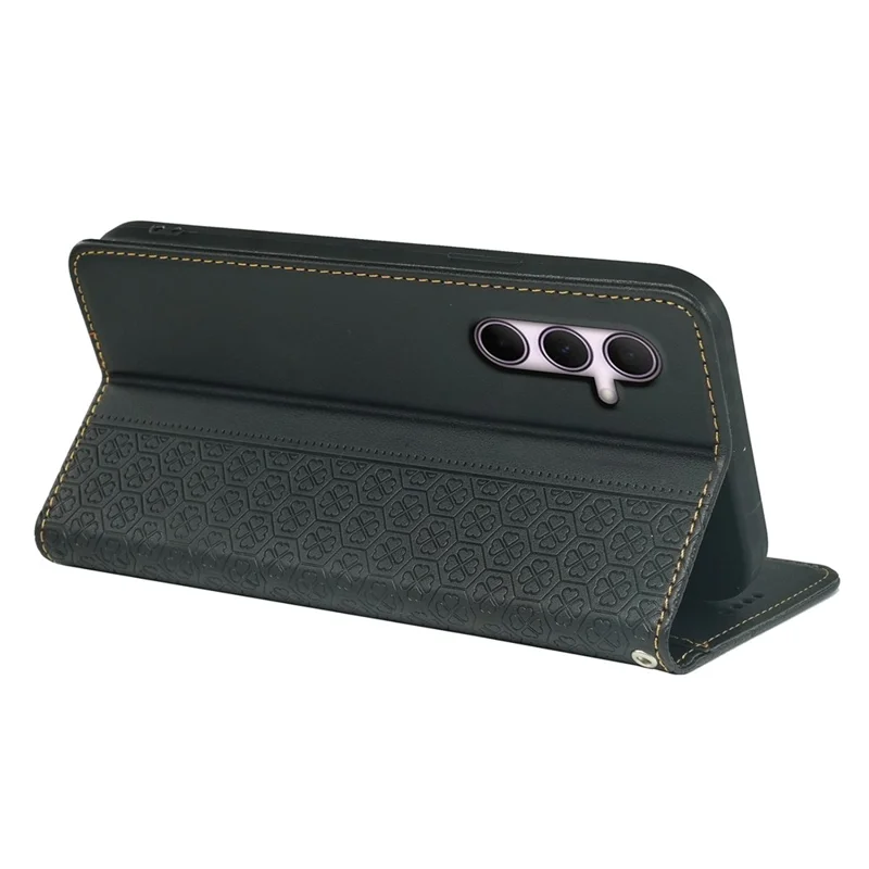 For Samsung Galaxy A16 5G / 4G Case Four Leaf Clover Leather Flip Phone Cover Stand Wallet - Black