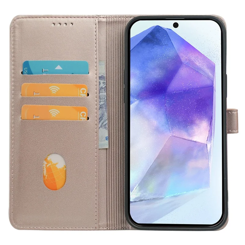 For Samsung Galaxy S25 Case Magnetic Clasp Four Leaf Clover Leather Phone Cover - Rose Gold