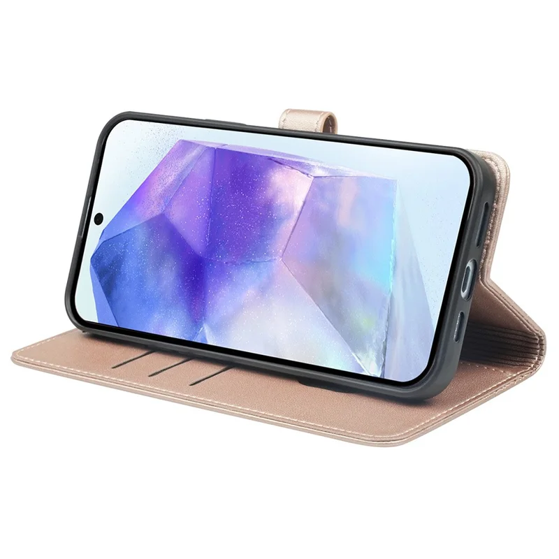 For Samsung Galaxy S25 Case Magnetic Clasp Four Leaf Clover Leather Phone Cover - Rose Gold