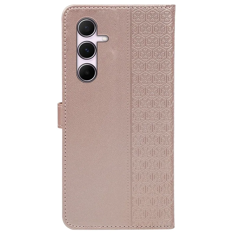 For Samsung Galaxy S25 Case Magnetic Clasp Four Leaf Clover Leather Phone Cover - Rose Gold