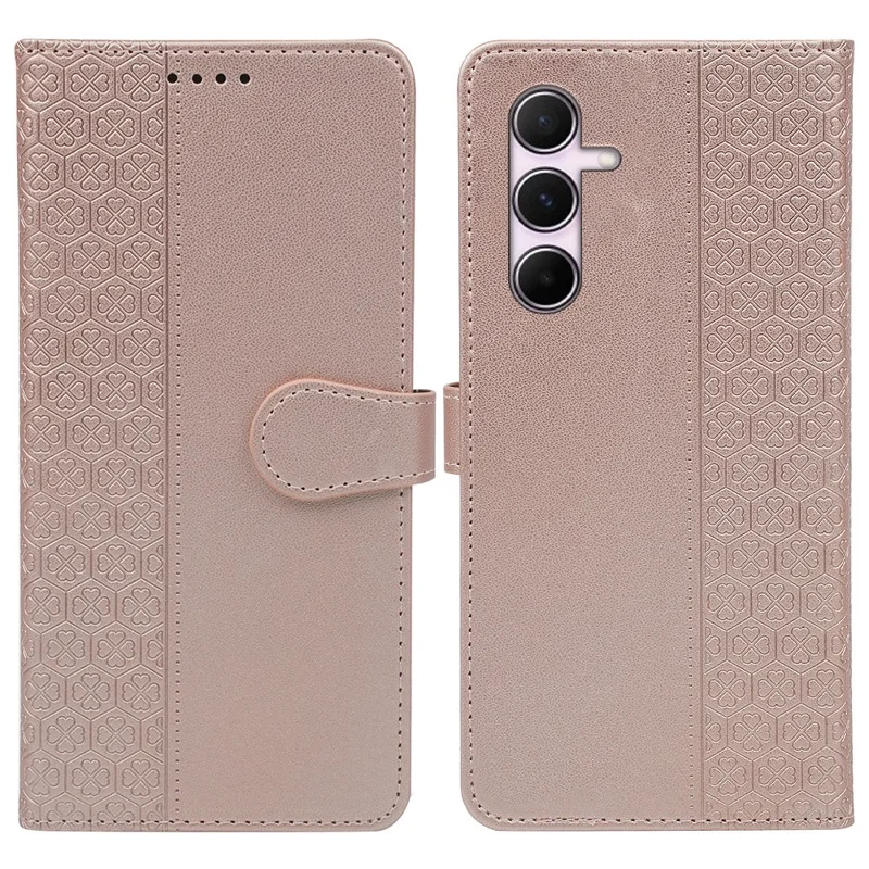 For Samsung Galaxy S25+ Case Magnetic Clasp Four Leaf Clover Leather Phone Cover - Rose Gold