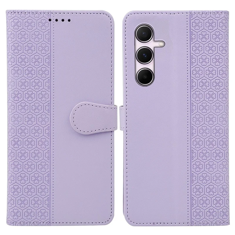 For Samsung Galaxy S25 FE Case Magnetic Clasp Four Leaf Clover Leather Phone Cover - Light Purple