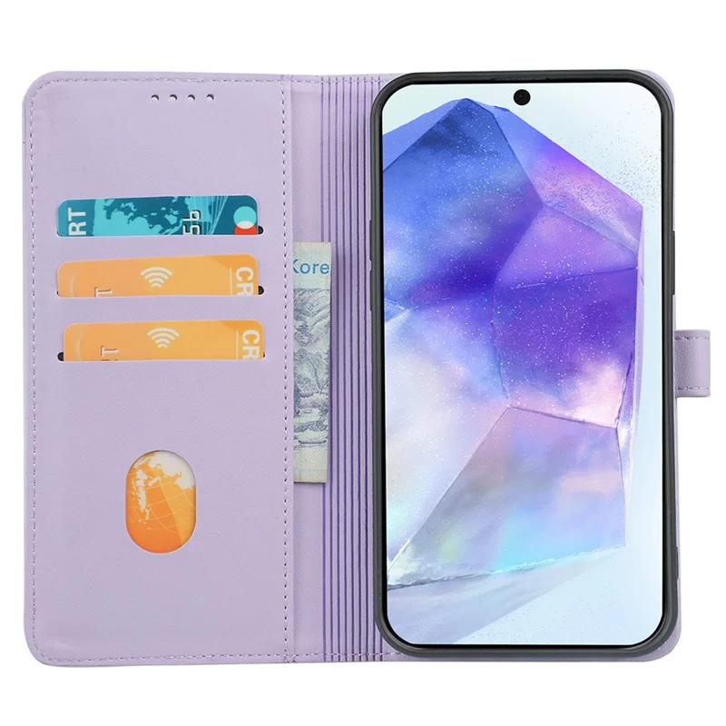 For Samsung Galaxy S25 FE Case Magnetic Clasp Four Leaf Clover Leather Phone Cover - Light Purple