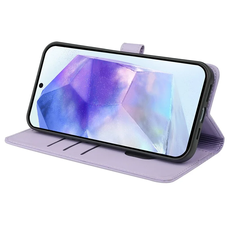 For Samsung Galaxy S25 FE Case Magnetic Clasp Four Leaf Clover Leather Phone Cover - Light Purple