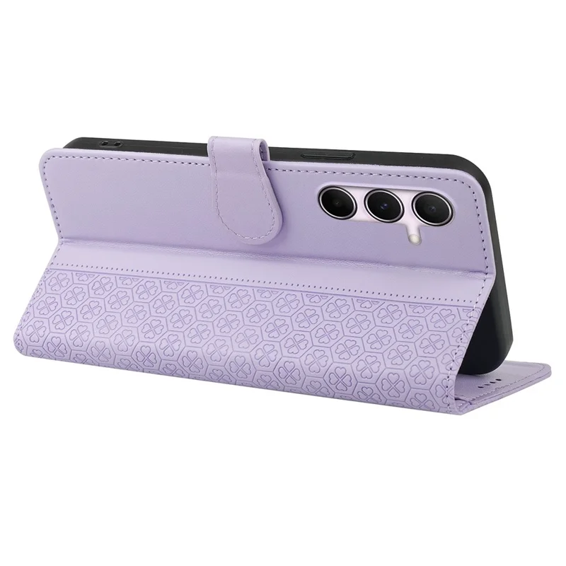 For Samsung Galaxy S25 FE Case Magnetic Clasp Four Leaf Clover Leather Phone Cover - Light Purple