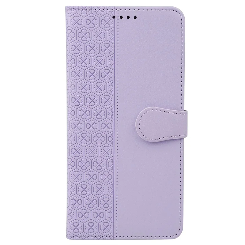 For Samsung Galaxy S25 FE Case Magnetic Clasp Four Leaf Clover Leather Phone Cover - Light Purple