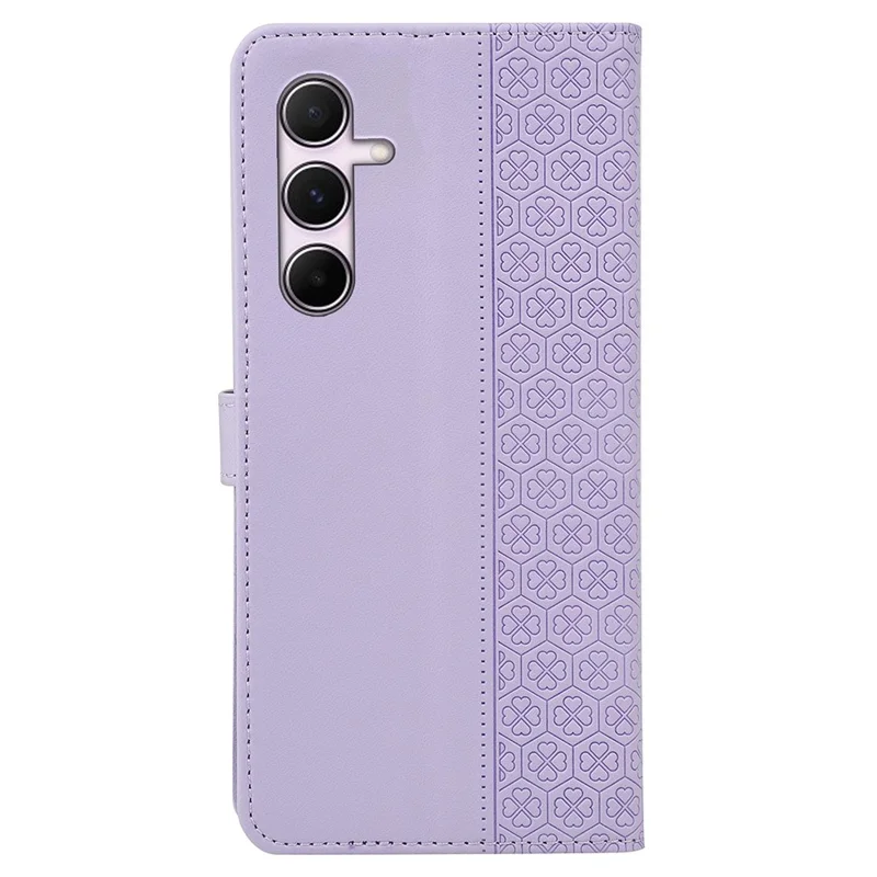 For Samsung Galaxy S25 FE Case Magnetic Clasp Four Leaf Clover Leather Phone Cover - Light Purple