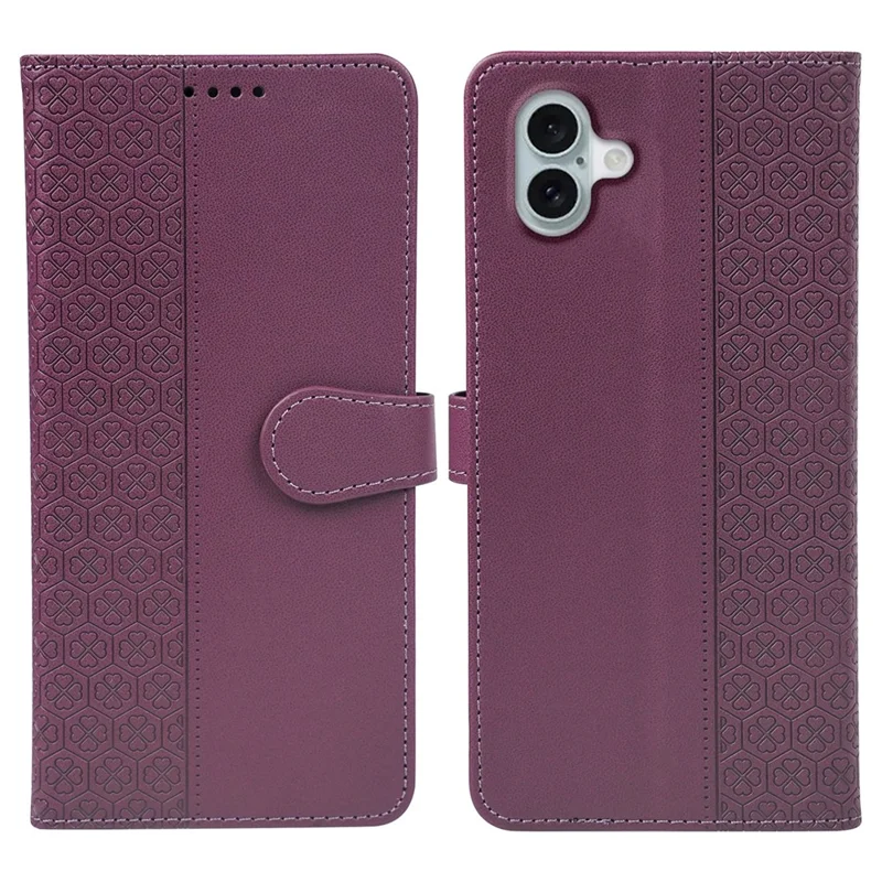 iPhone 17 Hülle Magnetverschluss Kleeblatt Leder Handyhülle - Dunkelviolett